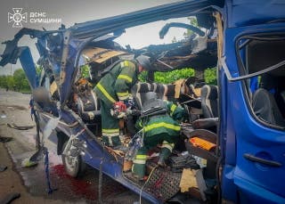 Several killed after Russian strikes hit a civilian bus in Ukraine Sumy Region